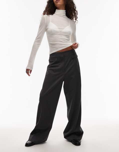 ARKET wool rich straight fit trouser with ankle button closure detail in grey