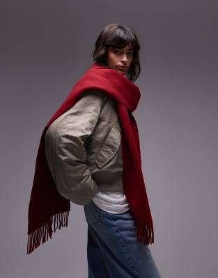 Arket wool scarf with fringe in dark red