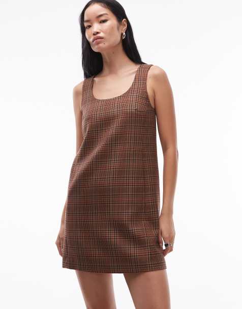 ARKET wool sleeveless mini shift dress in brown check - view 1