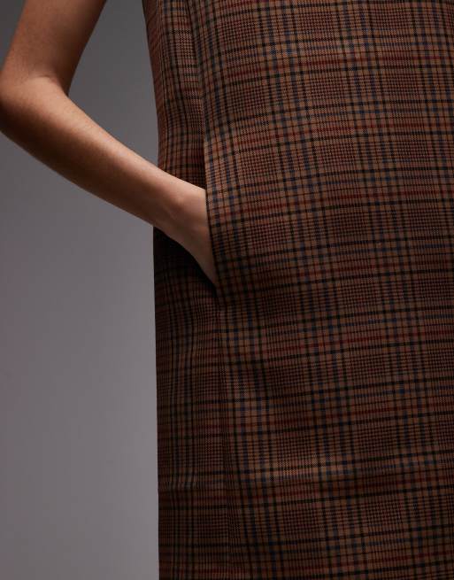 ARKET wool sleeveless mini shift dress in brown check, 3 of 4