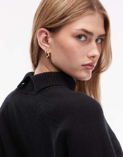 ARKET wool sweater with high neck and deep cuffs in black