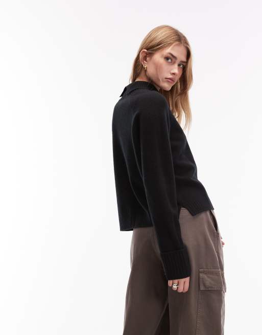 ARKET wool sweater with high neck and deep cuffs in black