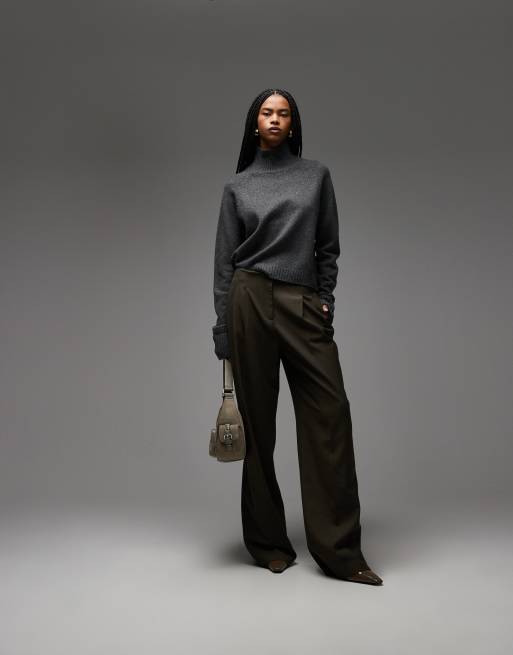 ARKET wool sweater with high neck and deep cuffs in dark gray