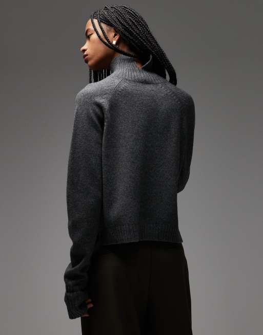ARKET wool sweater with high neck and deep cuffs in dark gray