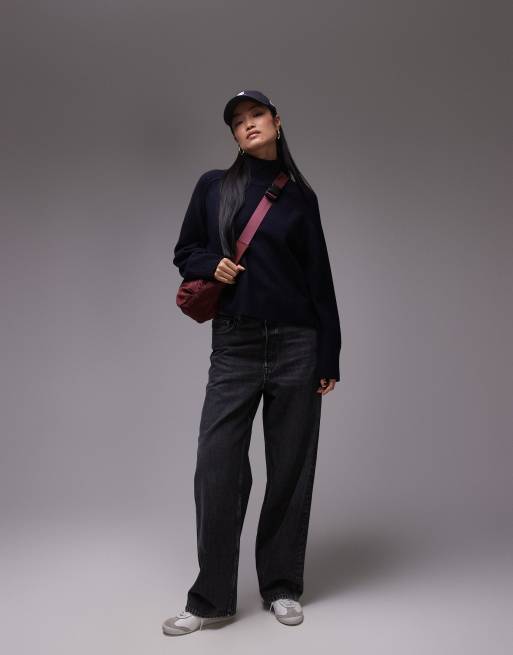 ARKET wool sweater with high neck and deep cuffs in navy blue