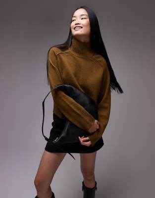 Arket Wool Sweater With High Neck And Deep Cuffs In Olive Green