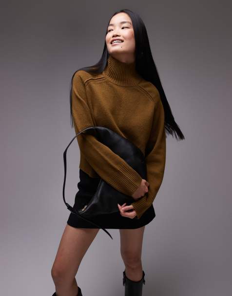 ARKET wool sweater with high neck and deep cuffs in olive green - view 1
