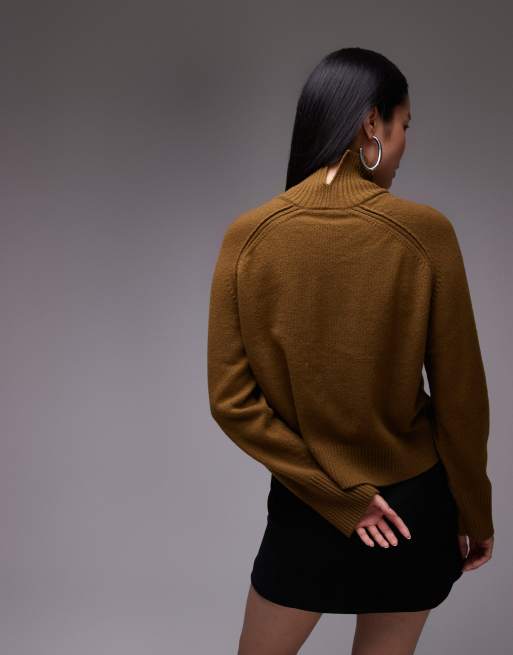 ARKET wool sweater with high neck and deep cuffs in olive green