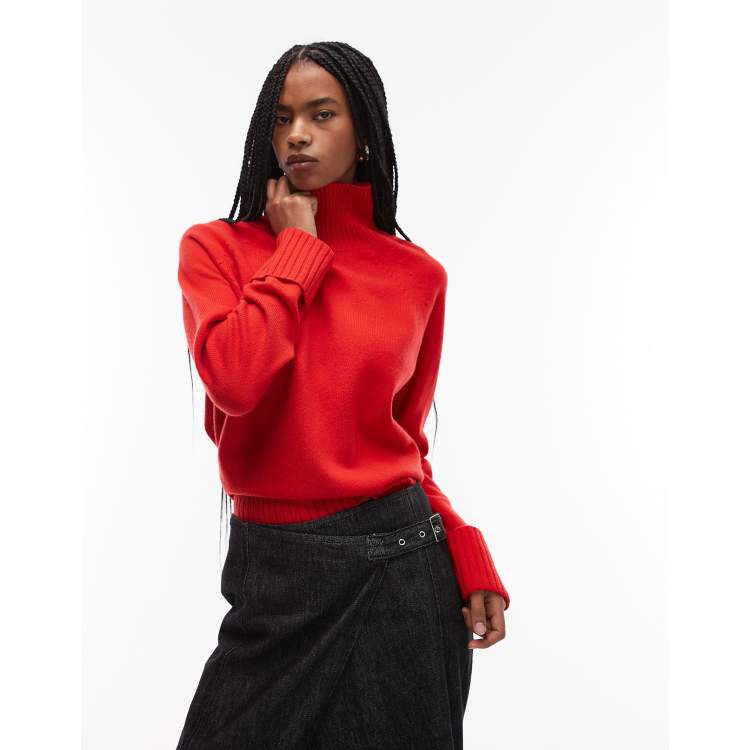 ARKET wool sweater with high neck and deep cuffs in red | ASOS
