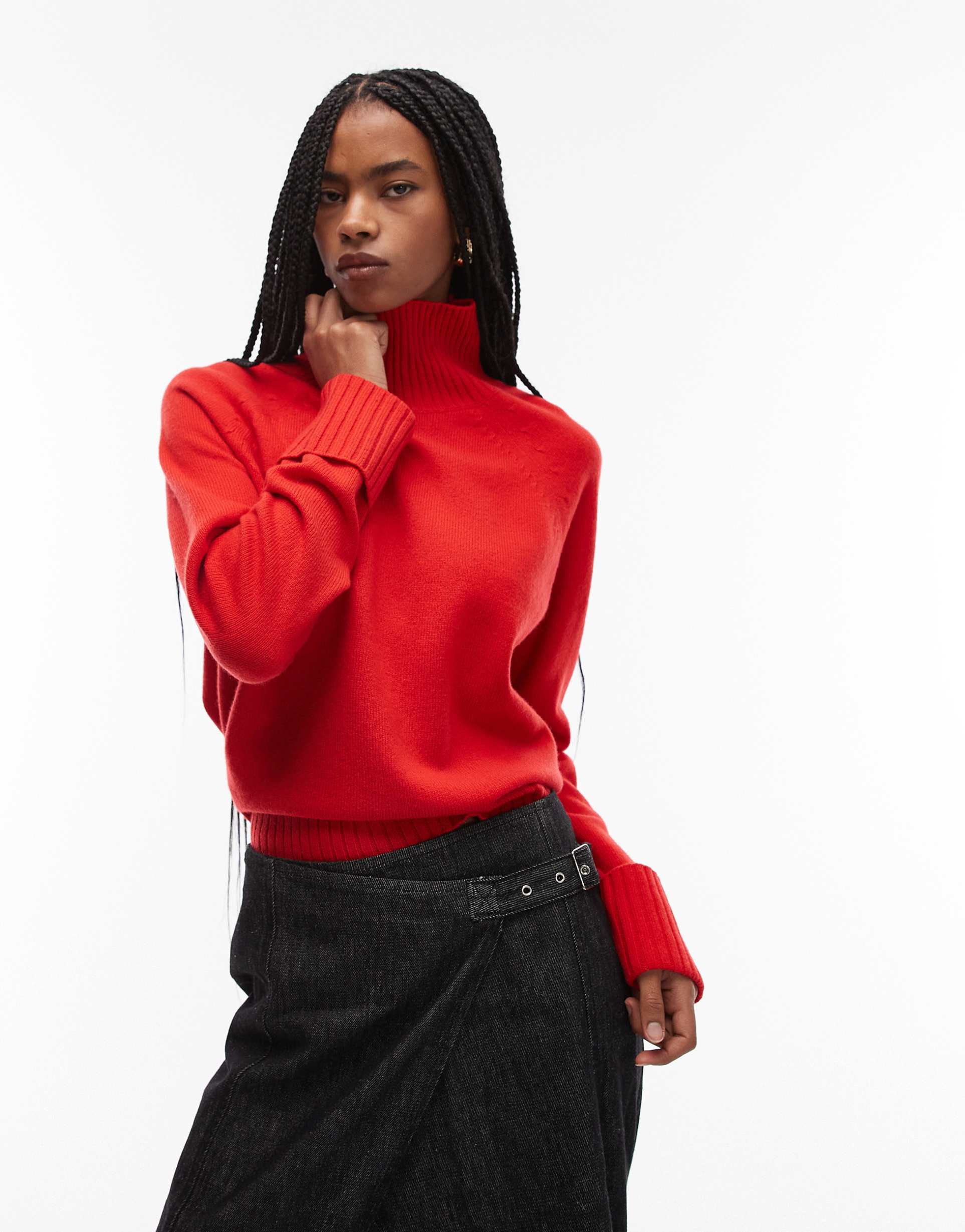 arket wool sweater with high neck and deep cuffs in red