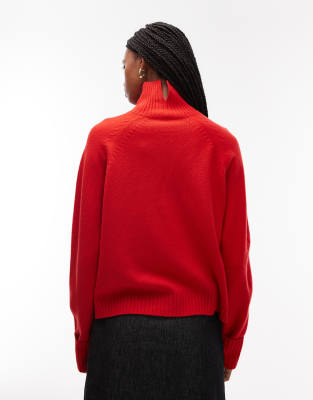 Arket Wool Sweater With High Neck And Deep Cuffs In Red