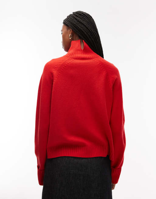 ARKET wool sweater with high neck and deep cuffs in red