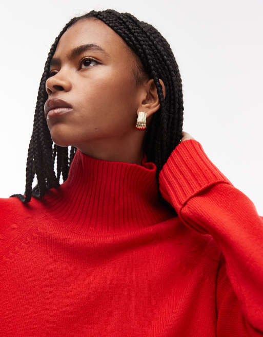 ARKET wool sweater with high neck and deep cuffs in red