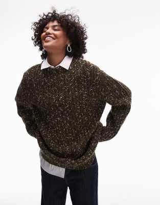 Arket wool textured two-tone knit sweater in khaki