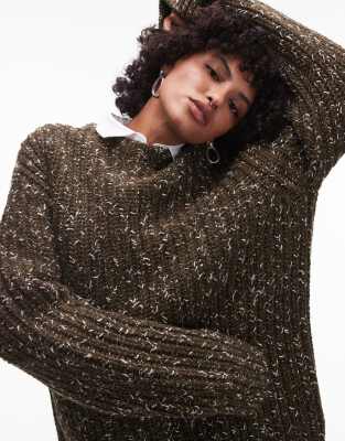 Arket Wool Textured Two-tone Knit Sweater In Green