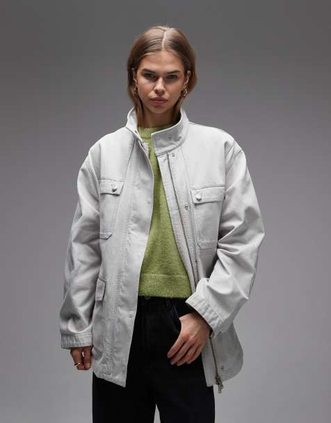 ARKET – Workwear-Hemdjacke aus Denim in Wollweiß mit Stehkragen - view 1
