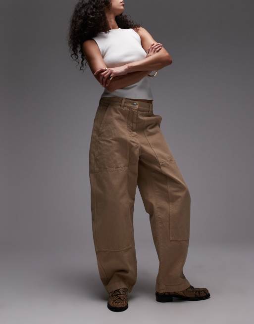 ARKET workwear pants with triple stitch detail in washed beige, 3 of 5