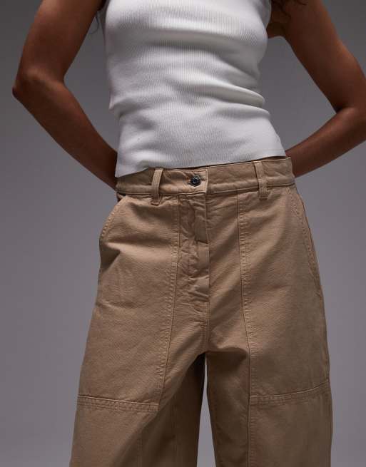 ARKET workwear pants with triple stitch detail in washed beige, 5 of 5