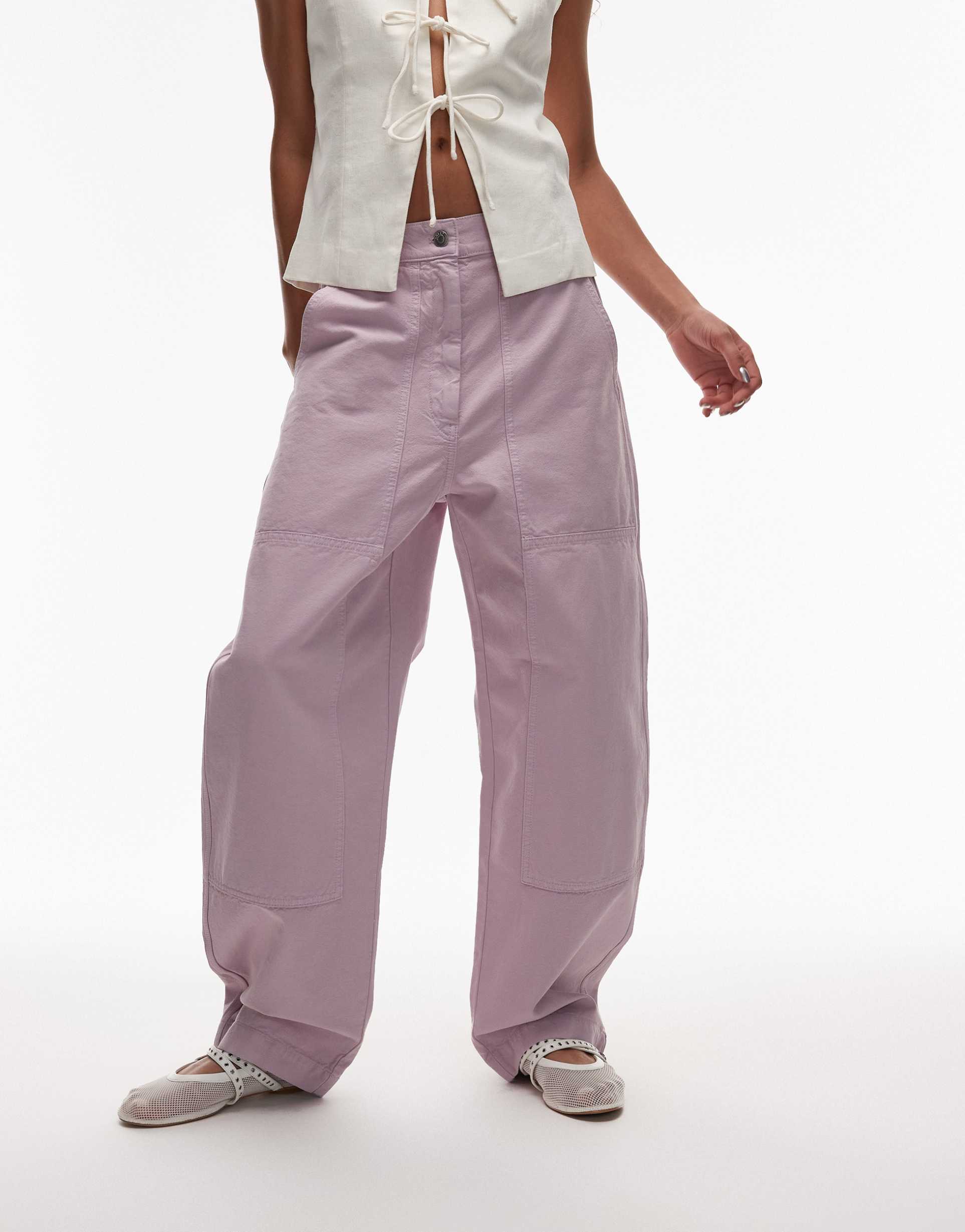 arket workwear pants with triple stitch detail in washed lilac