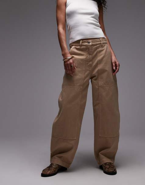 ARKET workwear trousers with triple stitch detail in washed  beige - view 1