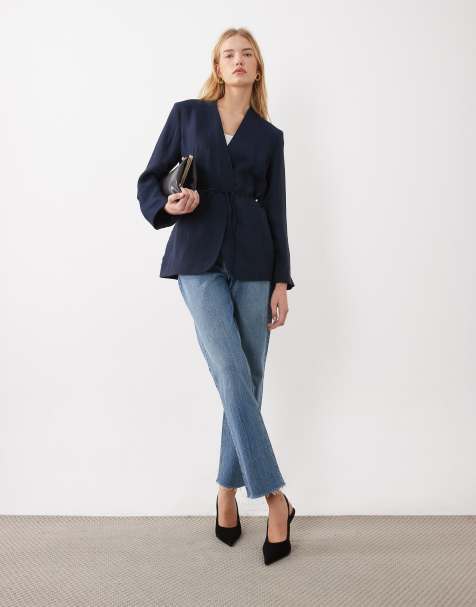 ARKET wrap blazer with tie detail in navy - view 1