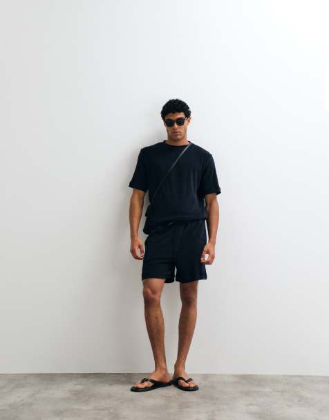 ARKET - Zachte short van badstof in donkerblauw, deel van co-ord set - view 1
