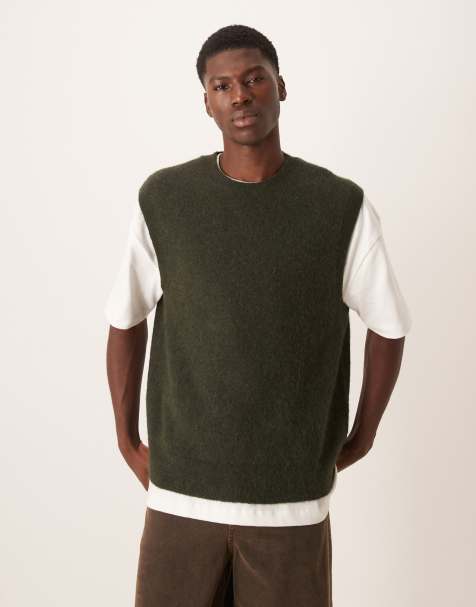 ARKET alpaca and wool knitted crew neck vest in green