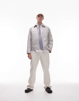 Arket ARKET zip front minimal workwear jacket with collar in mole-Neutral