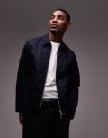 [Arket] ARKET zip front minimal workwear jacket with collar in navy-Grey L NAVY