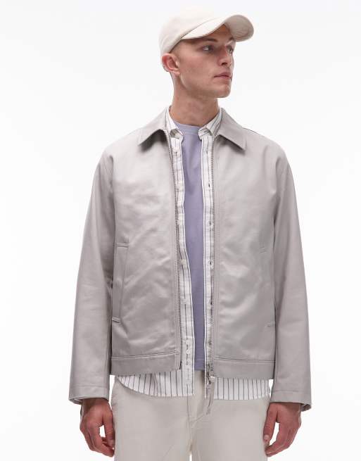 ARKET zip front minimalist workwear jacket with collar in mole, 2 of 4