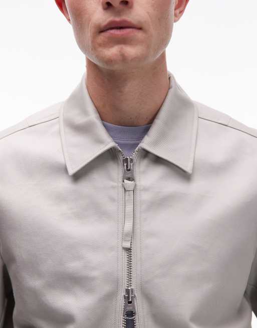 ARKET zip front minimalist workwear jacket with collar in mole, 3 of 4