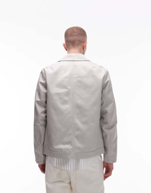 ARKET zip front minimalist workwear jacket with collar in mole, 4 of 4