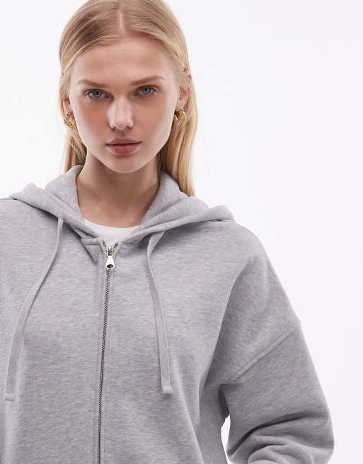ARKET zip through heavyweight hoodie in grey marl, 3 of 4