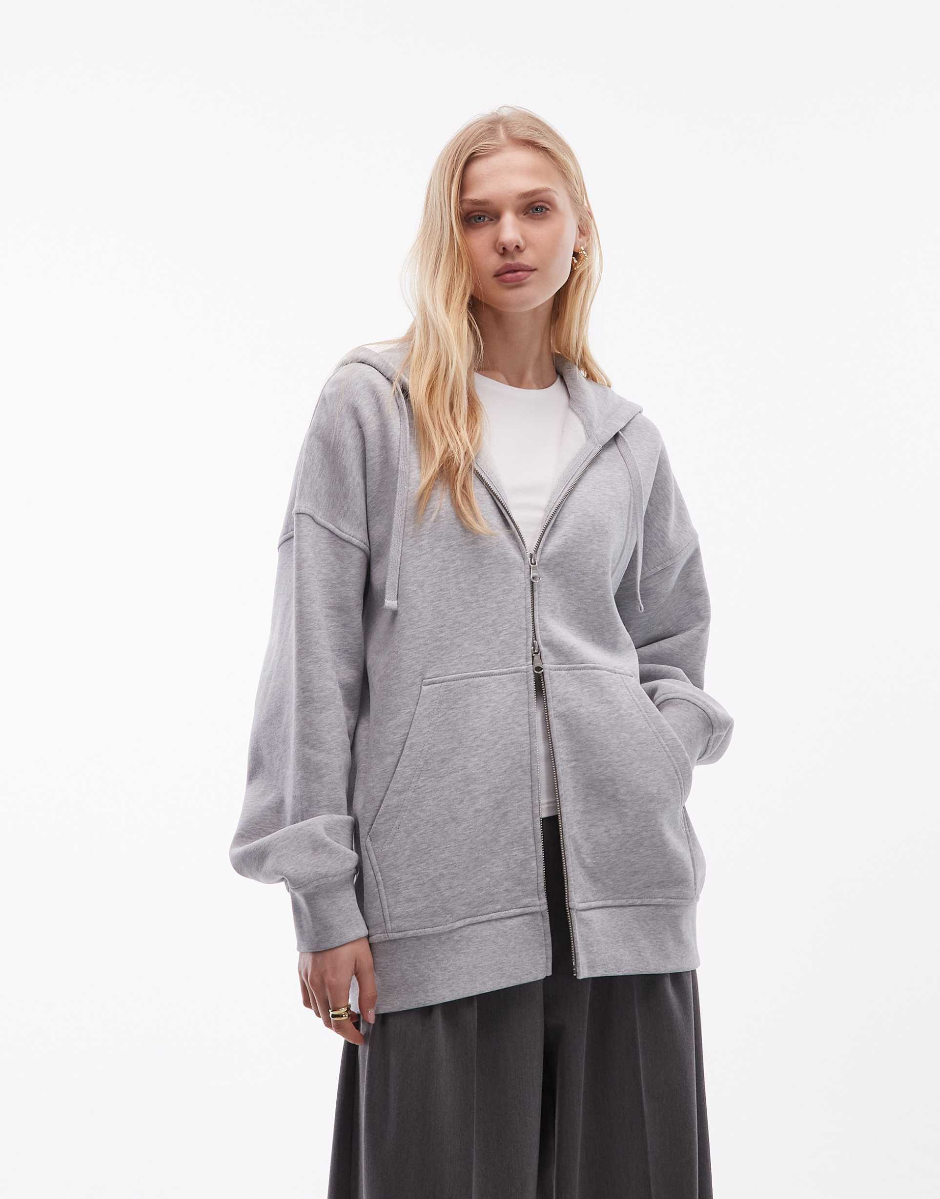 arket zip up heavyweight hoodie in heather gray