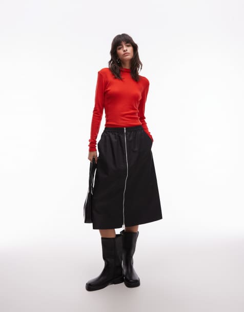 ARKET zip up midi skirt in black - view 1