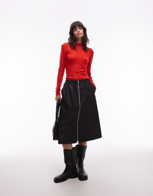 Arket Zip Up Midi Skirt In Black