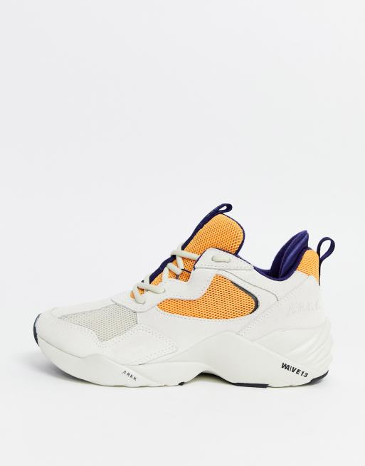 ARKK Copenhagen Kanetyk orange purple suede trainers