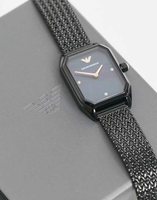 Armani black mesh watch hot sale