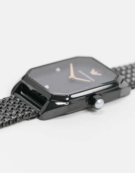 Armani black store mesh watch