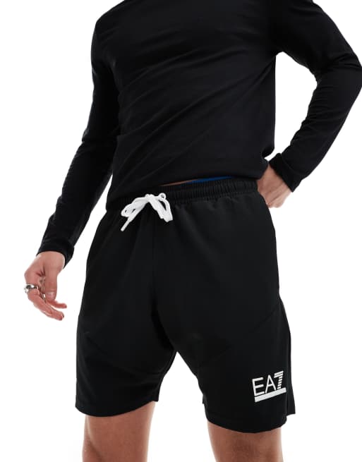 Armani – Czarne szorty z tkaniny z logo EA7