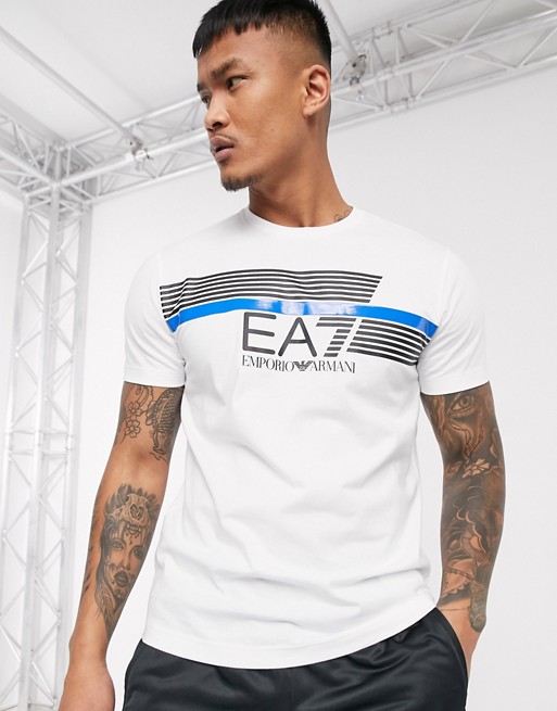 Armani EA7 7 Lines contrast stripe logo t-shirt white