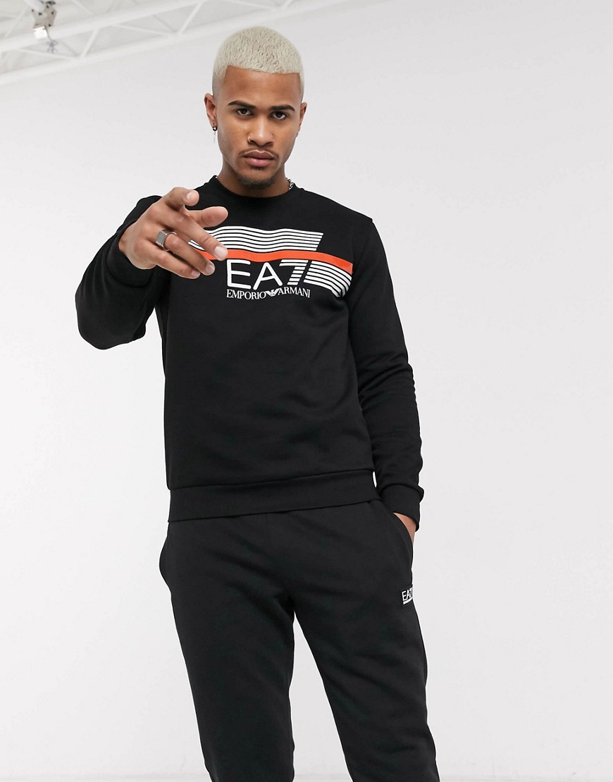 Armani EA7 - 7 Lines - Sweater met ronde hals en contrasterend logo in zwart