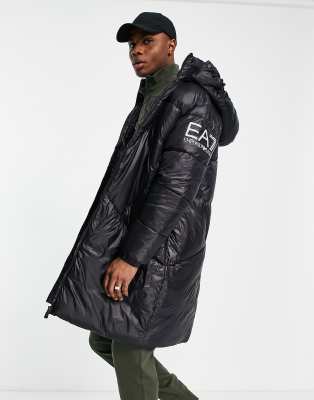 EA7 ベルト付きブラックダウンジャケット Armani EA7 arm logo parka jacket in black | ASOS