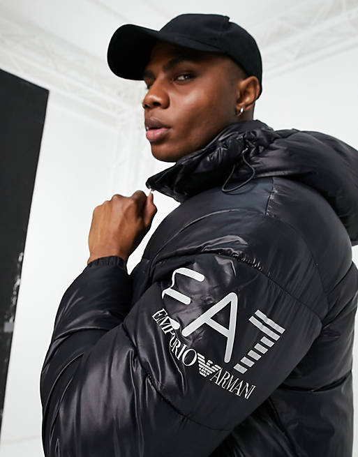 Armani EA7 arm logo parka jacket in black