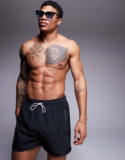 Armani – EA7 – Badeshorts in Schwarz mit vertikalem seitlichem Logo