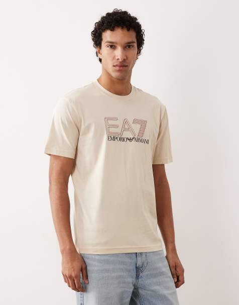 Armani - EA7 - Beige T-shirt med rund hals og logo - view 1
