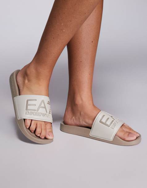 Armani – EA7 – Beige tofflor med logga - view 1