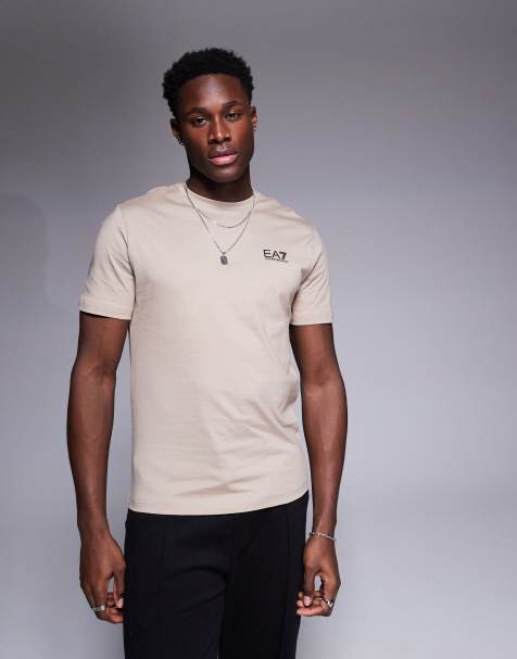 Armani – EA7 – Beżowy T-shirt z okrągłym dekoltem i logo - view 1