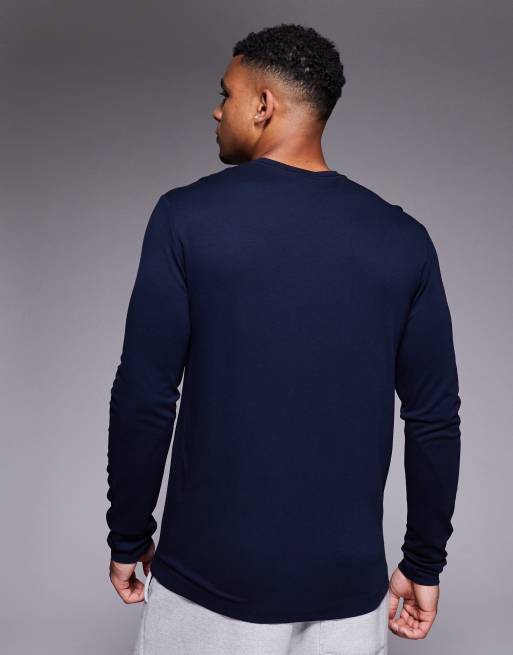 Armani - EA7 - Blå T-shirt med lange ærmer og lille guldfarvet logomærke, 4 af 4