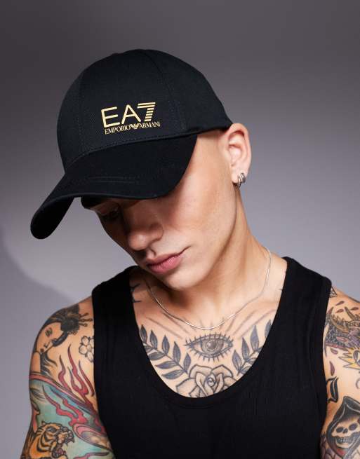 Armani - EA7 - Cappellino da baseball nero con logo color oro